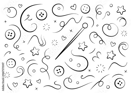 Charming hand drawn doodle sketch of a tailor s needle with flowing thread perfect for sewing craft and fashion advertisements