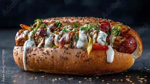 Gourmet hot dog on a bun