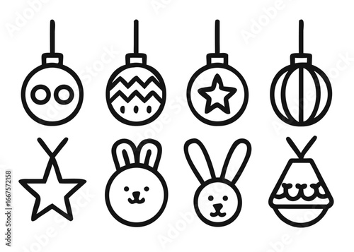 Charming vintage christmas ornaments and baubles icons set featuring classic holiday decorative elements for festive designs