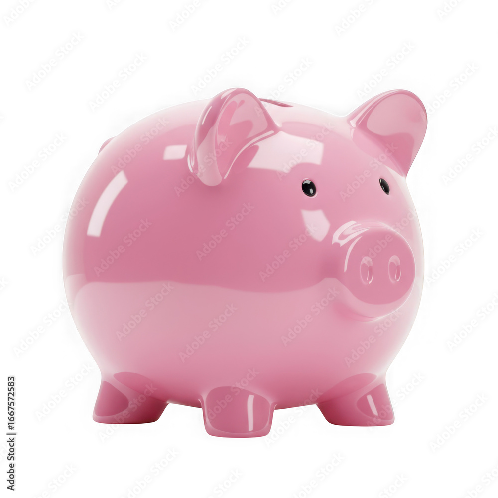 Fototapeta premium Shiny pink piggy bank isolated on transparent background