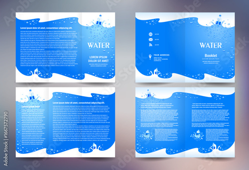 Water brochure and trifold design template beverage splash drops