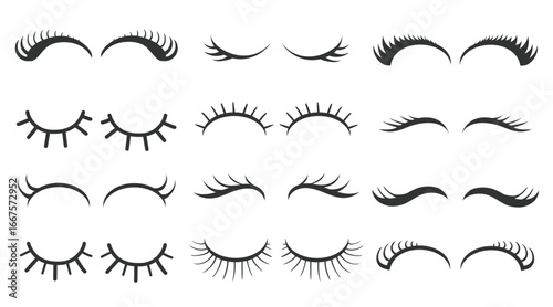 Different simple styles of eyelashes vector illustrations set