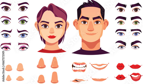 vector illustration of a set of women faces