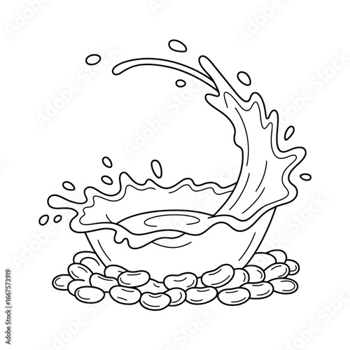 Splash of liquid over a pile of beans in a bowl