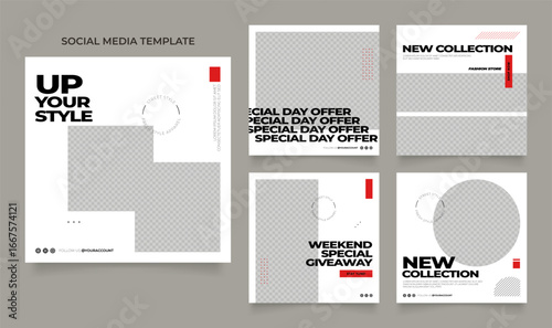 social media template banner blog fashion sale promotion. fully editable instagram and facebook square post frame puzzle organic sale poster. fresh white red black element shape vector background