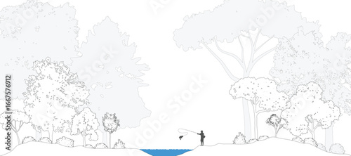 Cad tree line minimal style, set of graphics trees elements outline symbol for architecture and landscape design drawing. Vector illustration.	