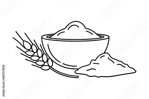 Line art illustration of wheat and flour