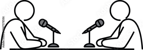 Two people talking at microphones interview debate