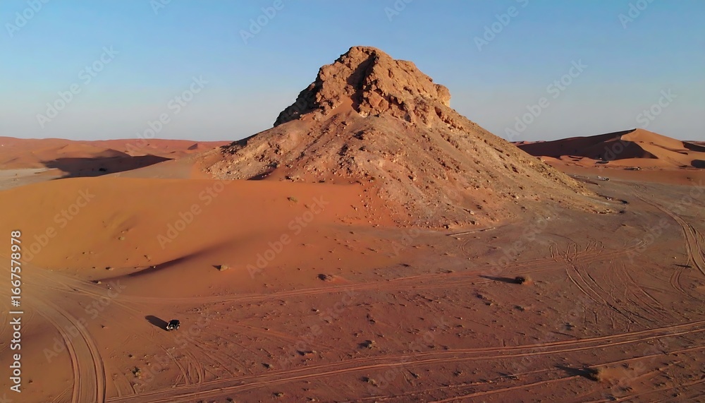 Naklejka premium Red desert landscape with a rocky peak