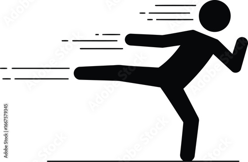 Silhouette figure kicking fast motion action