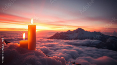 Candles light sunset mountain clouds sky flame burning wax peaceful remembrance hope memorial evening