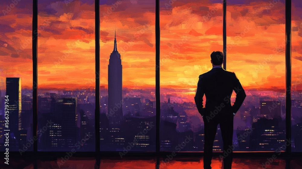 Fototapeta premium City Sunset A Businessmans View.