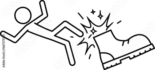 Stick figure kicked by boot