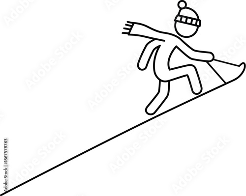 Stick figure snowboarding downhill