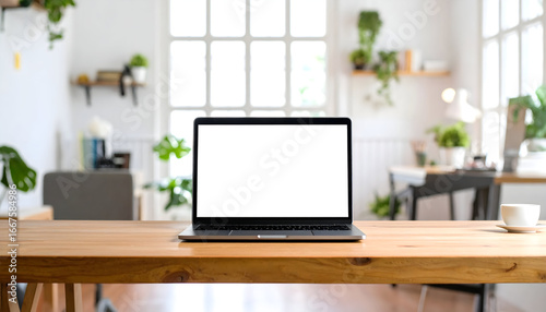 Wallpaper Mural Laptop on wooden table in modern office setting Torontodigital.ca