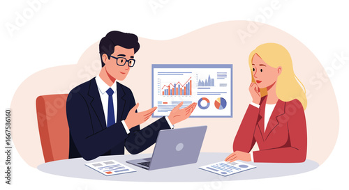 Business Meeting and Financial Analysis Team Collaboration and Data Insights