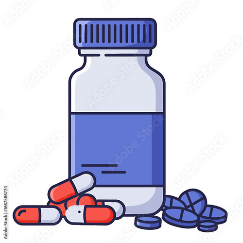 Medical pills and container vector illustration for health concept