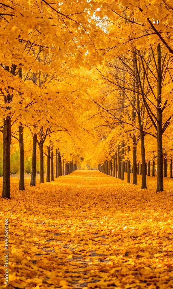 Fototapeta premium Vibrant Golden Autumn Forest with a Path
