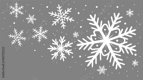 Winter Wonderland:  Elegant White Snowflakes on Grey Background, Festive Holiday Design, Minimalist Style.