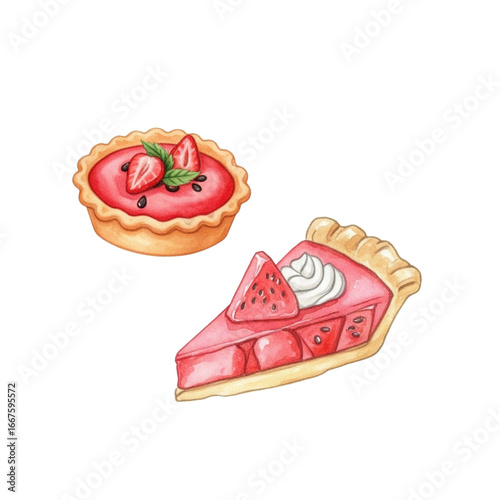 watermelon tart in white background