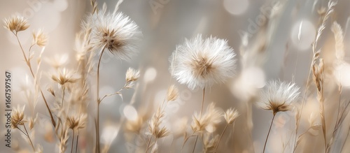 Delicate, light beige wildflowers in soft focus