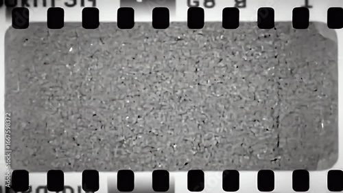 Monochrome Film Strip Frame with Heavy Grain Texture and Sprocket Holes, Vintage Cinematic Background Overlay