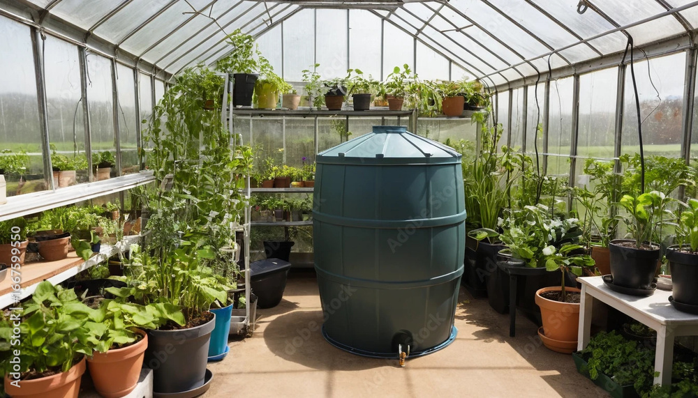Obraz premium Greenhouse barrel reservoir idea