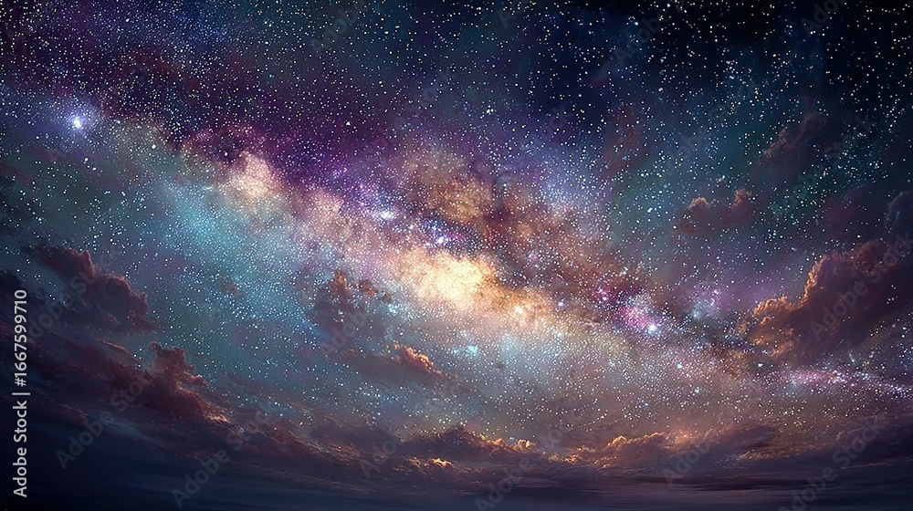 Fototapeta premium Colorful milky way galaxy with stars and cosmic dust in a dark sky.