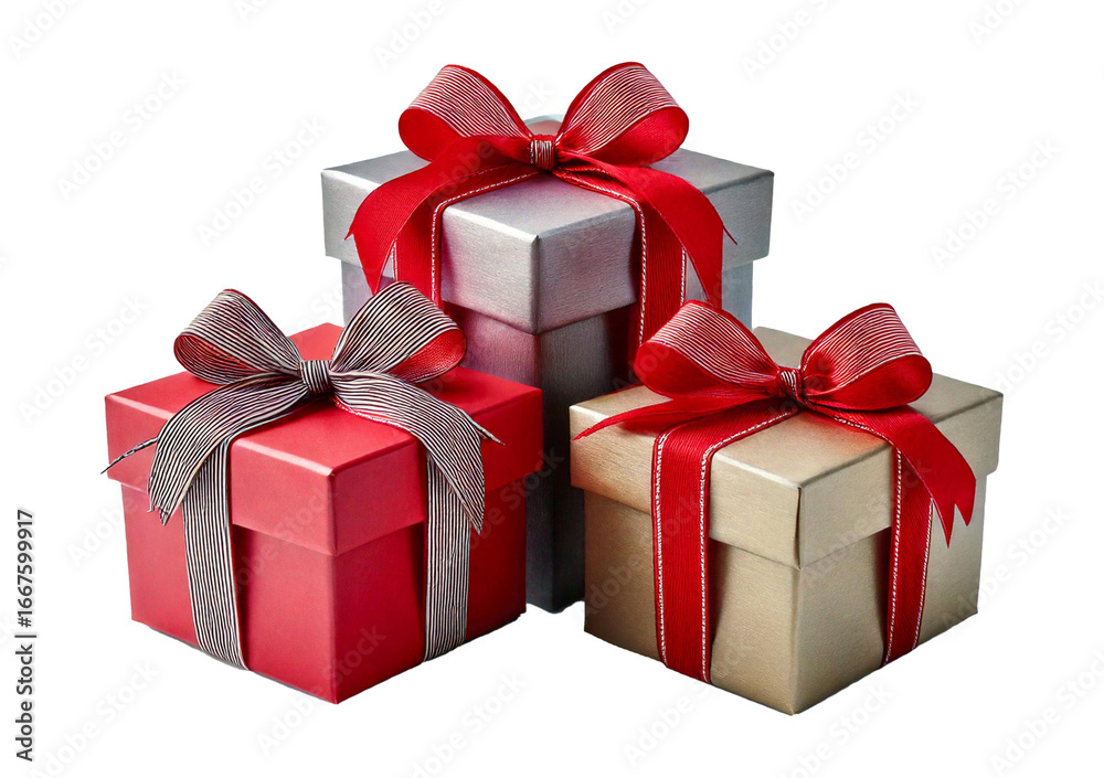 Fototapeta premium Red gift box with ribbon and bow on white background