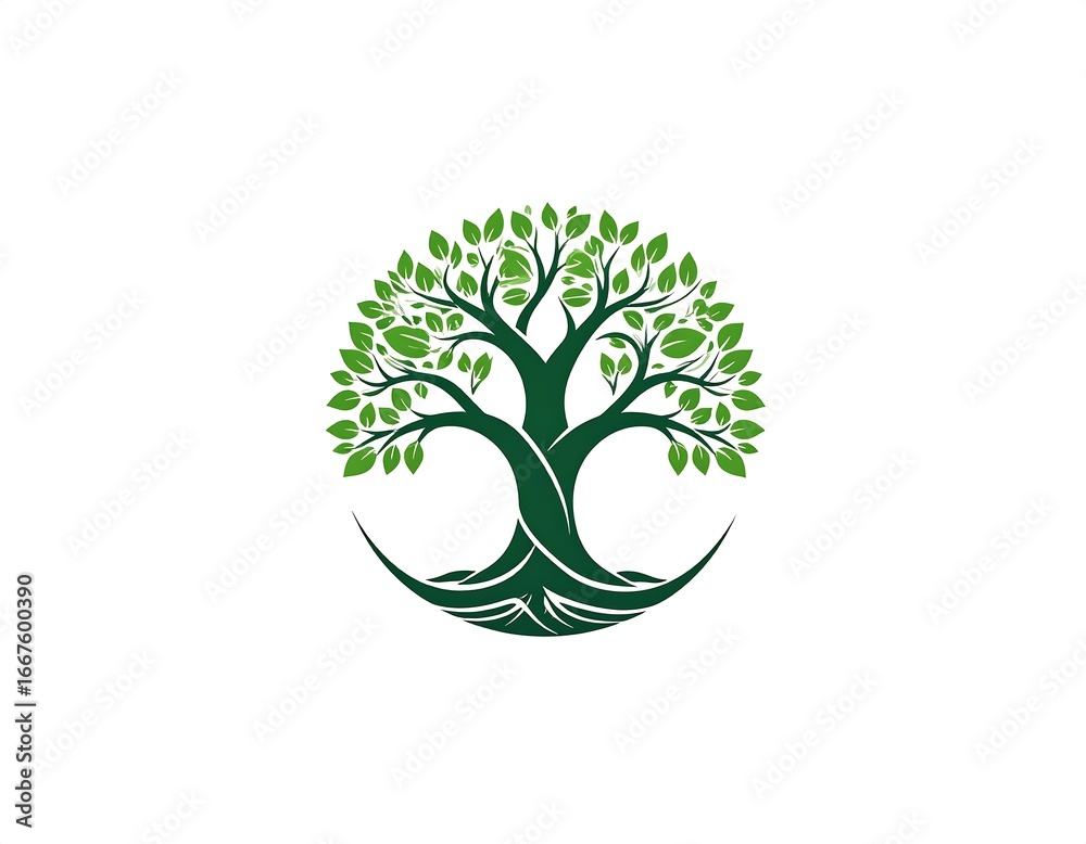 Obraz premium Green Tree Logo Design, Circular Background