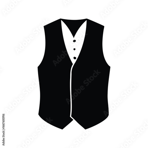 Elegant black waistcoat with buttons, classic formal attire icon style, A classic formal attire silhouette vector illustration