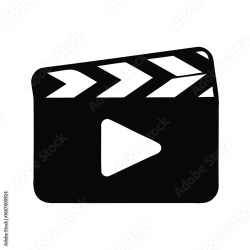 Black and White Film Slate with Play Button Icon for Video Editing, Video play button silhouette vector illustration