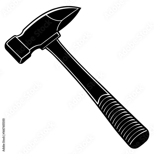 Black silhouette of a ball-peen hammer with white highlights on a white background ball peen hammer tool