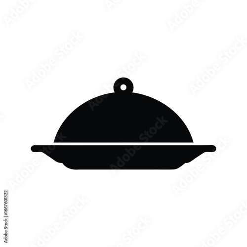 Elegant black silhouette of a serving platter with a domed lid icon, A serving platter silhouette vector illustration