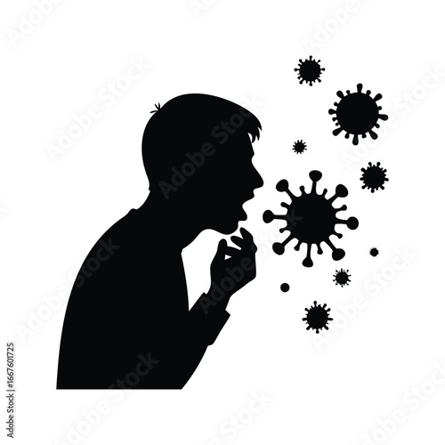 Silhouette of a coughing man spreading virus and infectious disease widely, Man with virus silhouette vector illustration