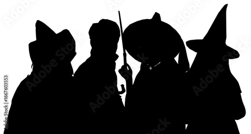 people in Halloween costume character silhouette
