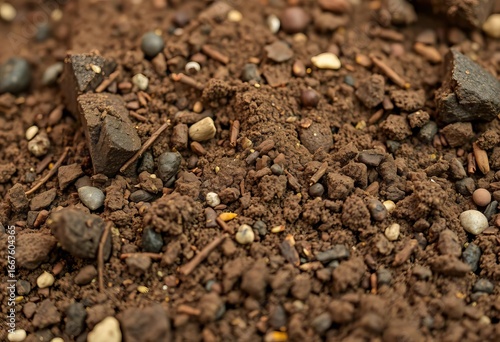 Close-up of soil texture, diverse particles visible,  sand,  earth science