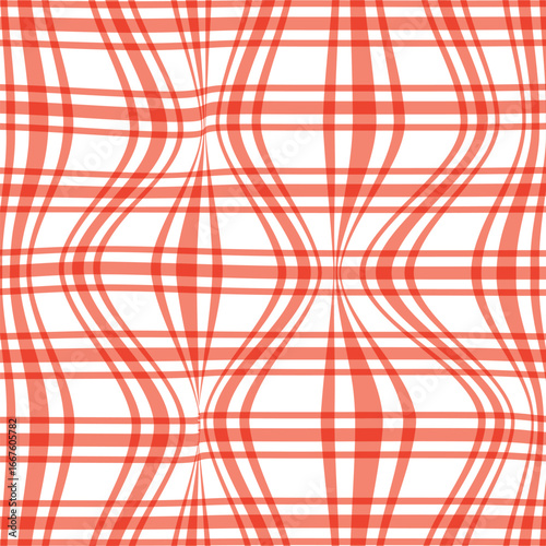 Abstract red colour plaid pattern seamless tartan check plaid wave distort pattern for skirt, tablecloth, blanket, duvet cover, or other modern fashion print.