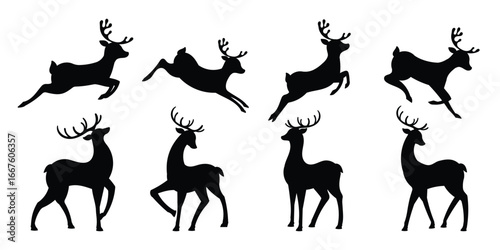 Christmas reindeer element vector set . Decorative elements of reindeer different pose. Design for sticker, holidays, Happy New year, season's greetings card.