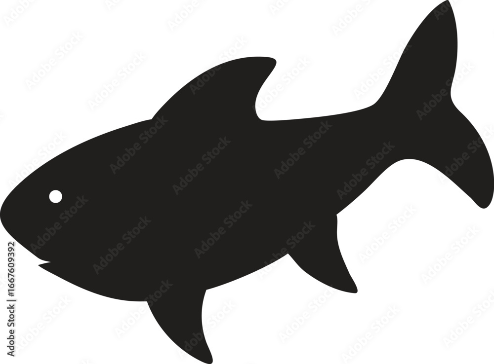 Fototapeta premium A black silhouette design of a fish icon isolated on white background. Vector illustration