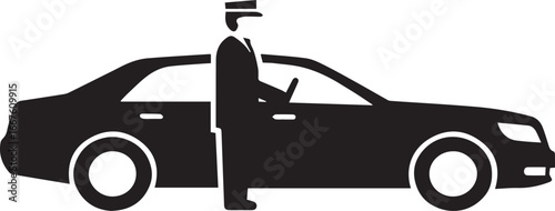 Elegant chauffeur service illustration conveys professionalism and premium transportation, perfect for upscale travel and luxury car rentals, designed with vector precision