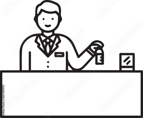 Friendly pharmacist offering medication with a smile in a clean, modern pharmacy interior promoting health and wellness through trusted service and care