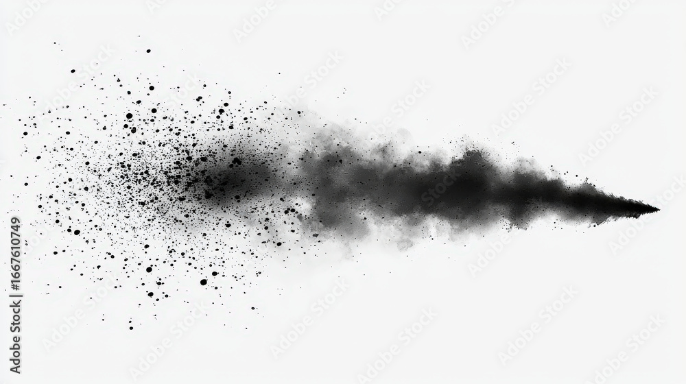 Fototapeta premium Black Powder Explosion Spreading on a White Background,up by Nha Vu