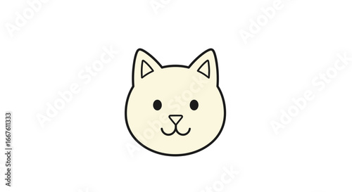 A cute and simple illustration of a light-colored cat's face with a black nose and eyes on a white background