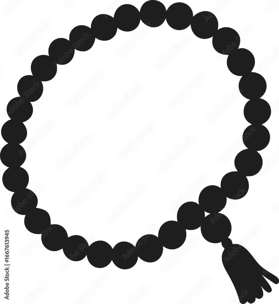 Obraz premium A black silhouette design of prayer beads rosary icon isolated on white background. Vector illustration