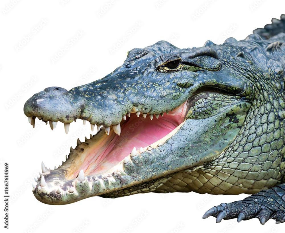 Fototapeta premium Crocodile mouth open isolated on transparent background