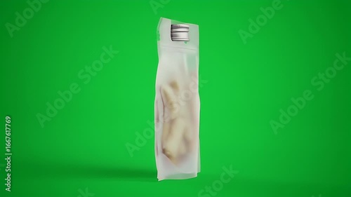 Transparent Spouted Flexible Pouch with Light Product on Green Screen Chroma Key Background for Mockup and Advertising