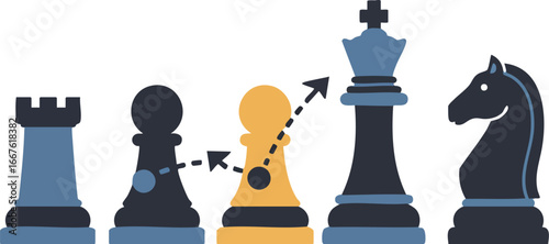 Chess Strategy and Planning Concept game board game pieces king queen rook knight