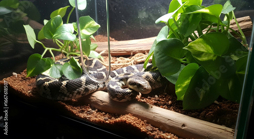 Pet Constrictor Snake in a Naturalistic Vivarium