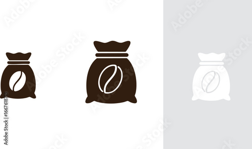 Coffee Bean Bag Icon Black White Variations sack beans coffee beans vector illustration